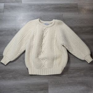 Vintage Kilkenny Irish 100% Pure New Wool Sweater Cream Size 40 Medium